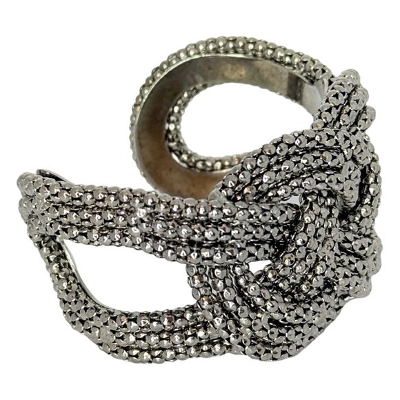 Gunmetal Wide Cuff Bracelet 7” Love Knot Ball Chain Gorpcore Braided Twist - Picture 4 of 10